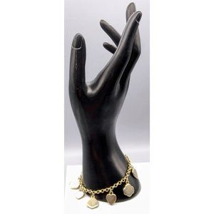 Vintage Hearts and Flowers Charm Bracelet, Silver Tone Dangle Bangle Whimsical